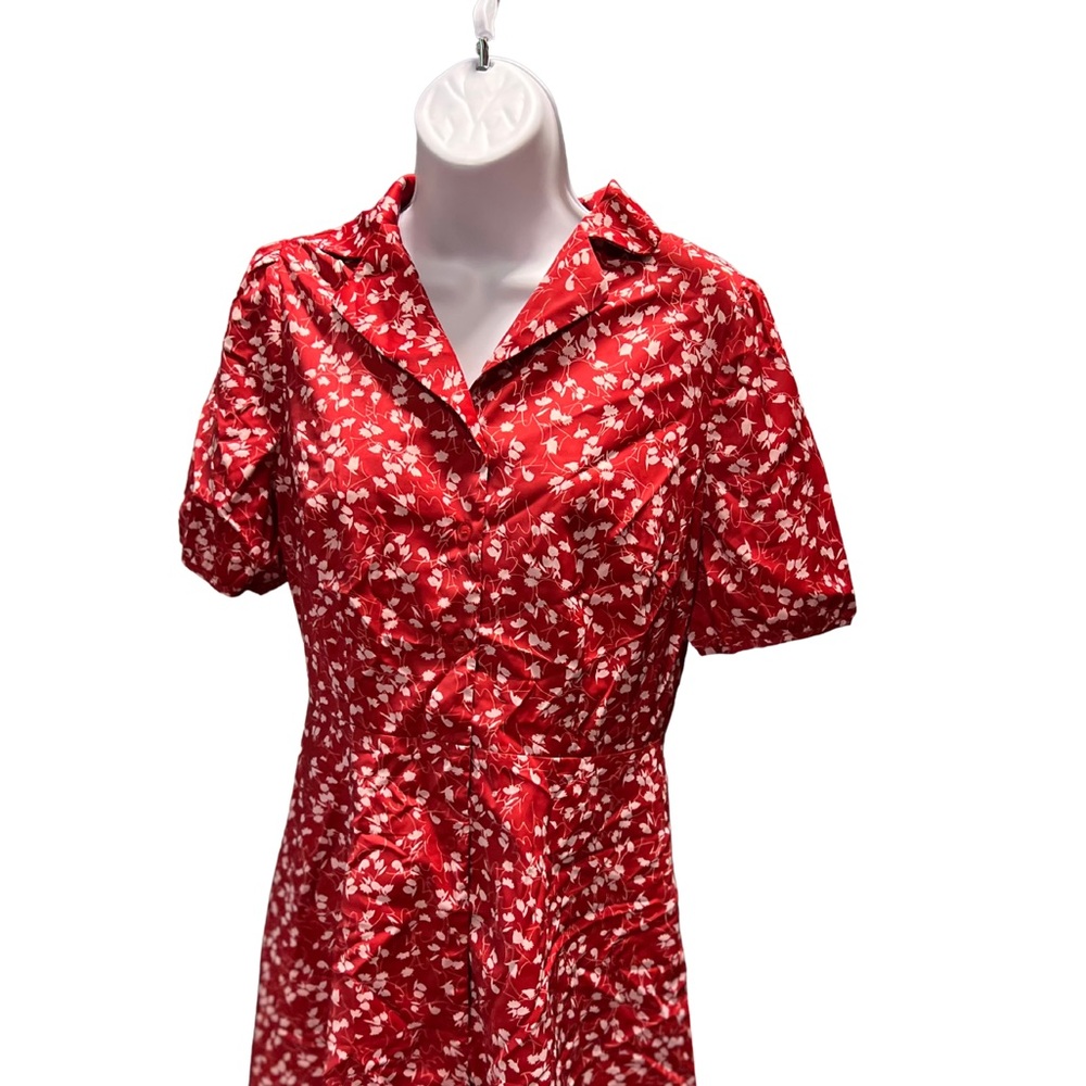 Allegra K Women's Floral Short Sleeve Dress Red Size Small